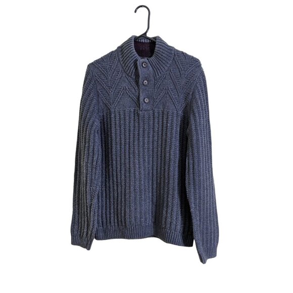 Ted Baker London Wool Blend Sweater Mens M Chunky Knit Gray Henley Mock Neck - Picture 1 of 7